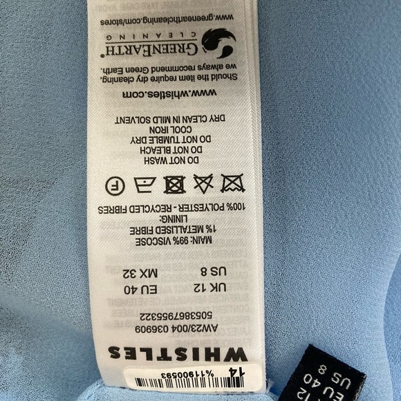 Whistles Blair Puff Sleeve Dress Women's Blue Midi Feminine Open Back Bow - Picture 8 of 13